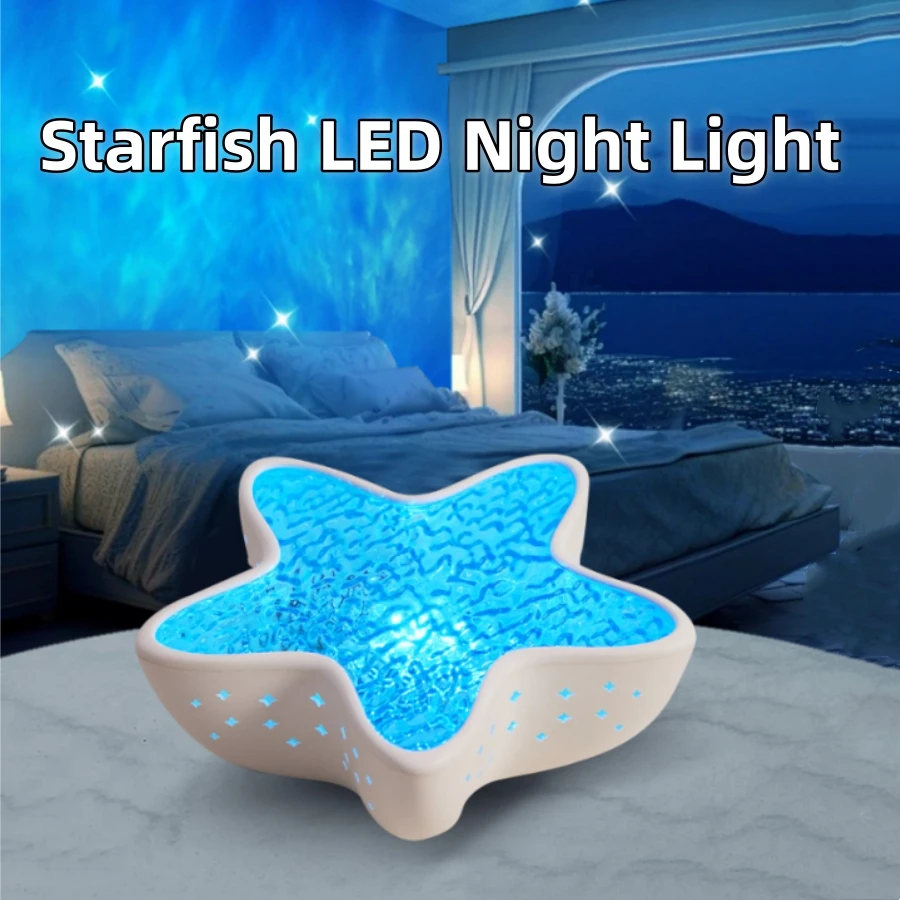 Lampka Nocna LED Rozgwiazda Ładowalna Lampka Stołowa Projektor Fal Północnego Oceanu Romantyczna Do Sypialni Biurka Dekoracja Festiwalowa