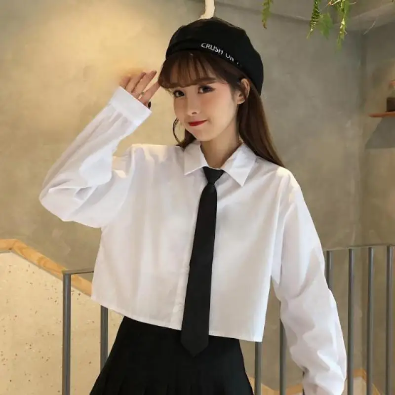 Oversize Cropped เสื้อเชิ้ตสีขาวผู้หญิงฤดูร้อนแขนสั้นโปโลคอปุ่มลง Basic เสื้อแขนสั้นเกาหลีหญิงเสื้อ