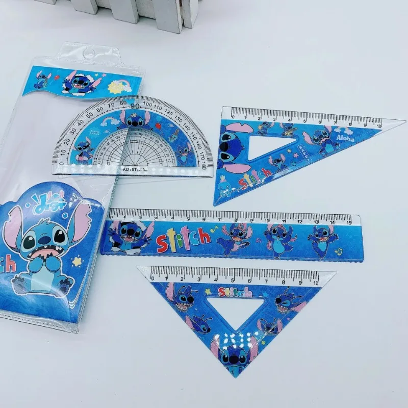 1 セットディズニーステッチクリエイティブ定規セット学生学習文具定規三角分度器学用品卸売子供ギフト