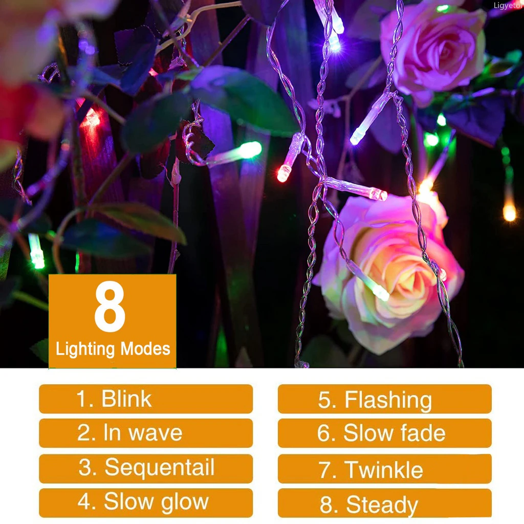 พลังงานแสงอาทิตย์ผ้าม่าน Icicle Light 3.5M ชายคาตกแต่งกลางแจ้ง Fairy String ไฟงานแต่งงานคริสต์มาสบันไดตกแต่งสวน garlands