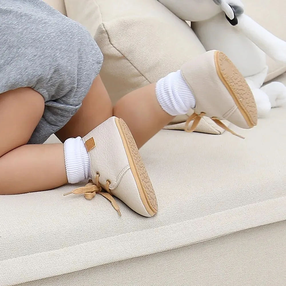 Meckior Retro-zapatos de cuero PU para bebé, mocasines antideslizantes con suela de goma para primeros pasos, Unisex, para recién nacido