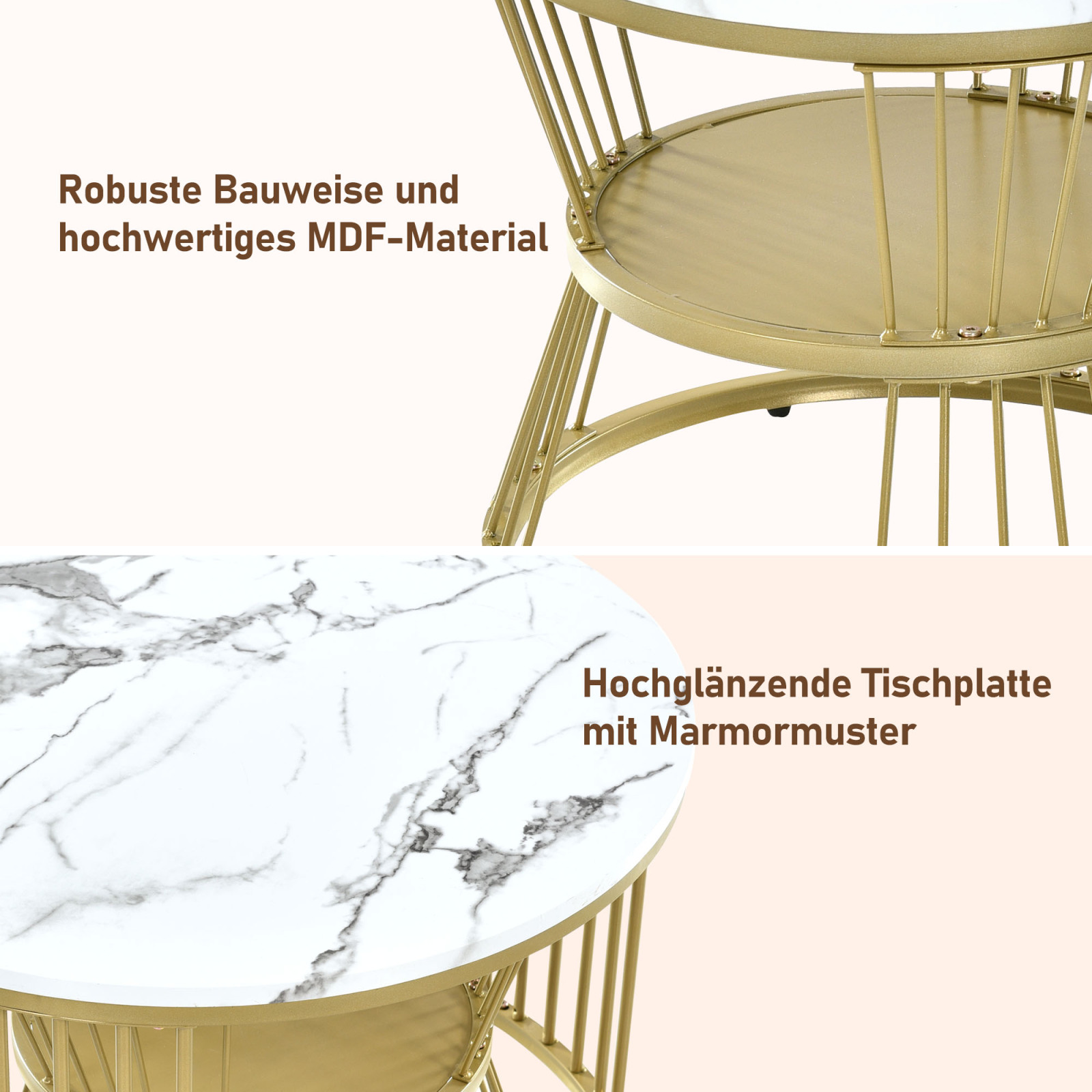Ensemble de table basse imbriquée moderne, table basse en marbre, tables rondes, cadre de couleur dorée, 200 000 pages de canapé, 2 pièces