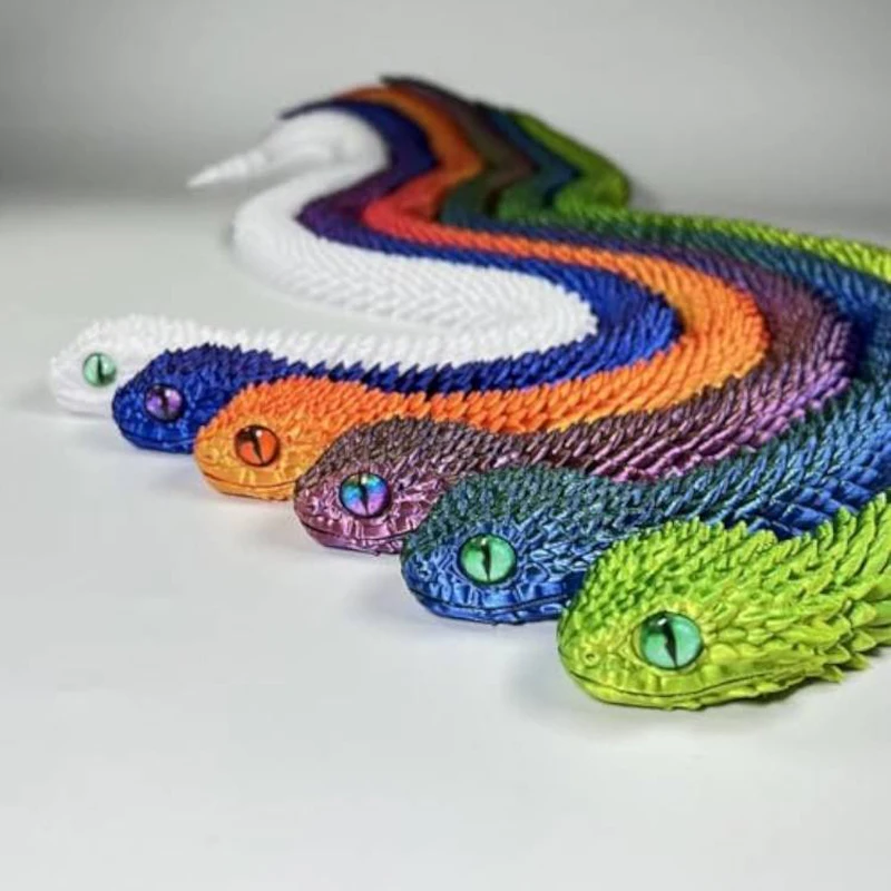 2025 New 3D Printed Snake Realistic Snake Statue Movable Joint Fidget Toys Simulation Snake Year Desk Ornament Animal Model Gift