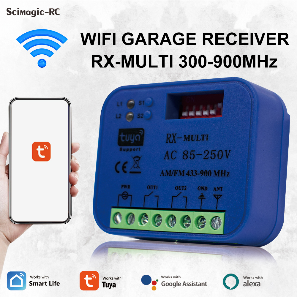 2CH Universal RX Multi Garage Door Remote Control Receiver 433MHz 868MHz Tuya WiFi Switch DC AC 9-30V 85-250V Smart Life Alexa