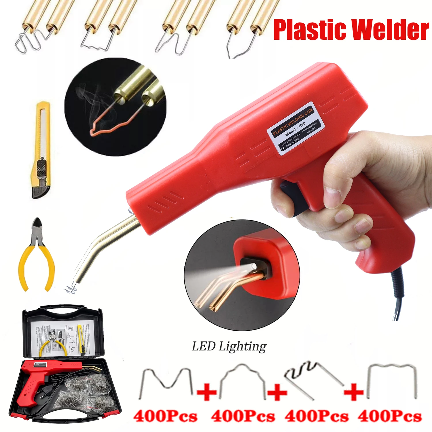 Plastic Welder DIY Repair Kit with LED Light Hot Staples for Cracked Bumper Dashboard Plastic Parts Welding