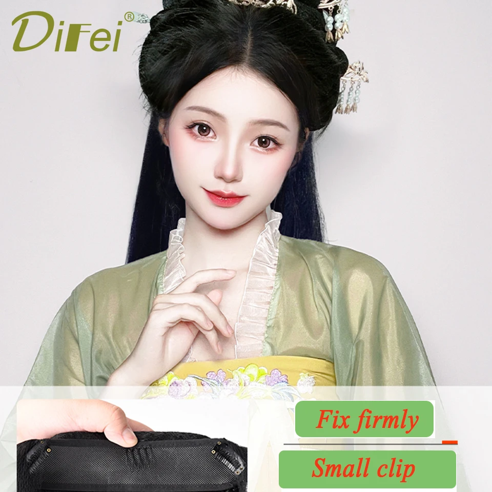 Bun sintético traje Hanfu, Classes chinesas Bun, Cabelo longo com meia cabeça Chignon, Peruca Headband
