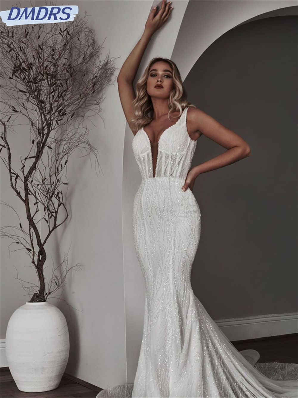 Lindo brilhante sereia vestido de noite 2024 encantador lantejoulas sem costas vestidos elegantes frisados vestidos de novia