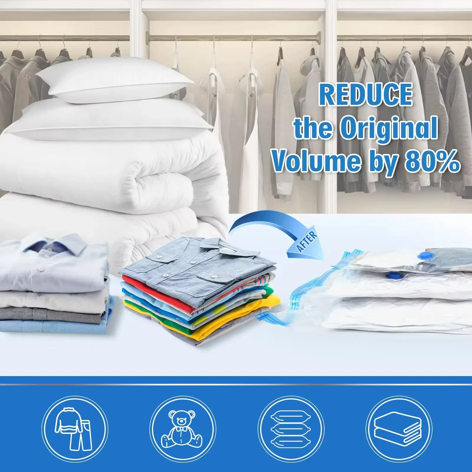 Bolsas de almacenamiento al vacío de 3 a 5 uds., bolsas ahorradoras de espacio de compresión para edredones y mantas, organizador de embalaje de viaje para ropa