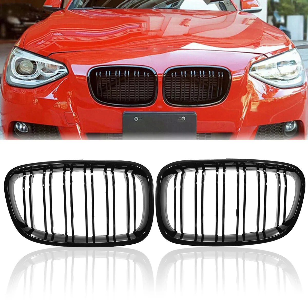 Glänzend schwarzer Frontstoßstangen-Nierengitter für BMW 1er F20 F21 2011 2012 2013 2014 Auto Double Slat Racing Grills Ersatz