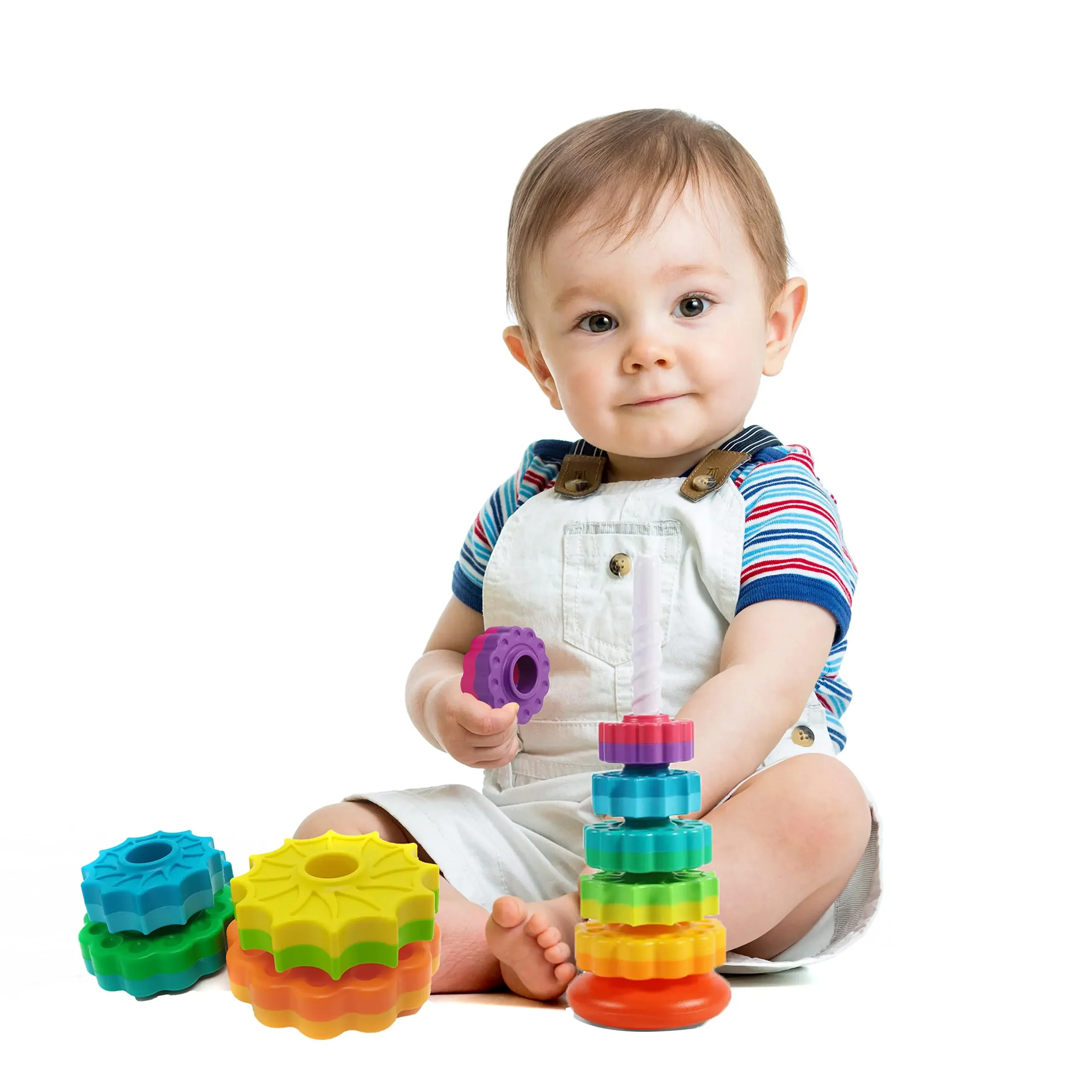 Tour arc-en-ciel rotative Montessori, Puzzle à empiler pour bébé, jouets de sécurité et de Protection de l'environnement, jouets colorés pour enfants, garçons et filles