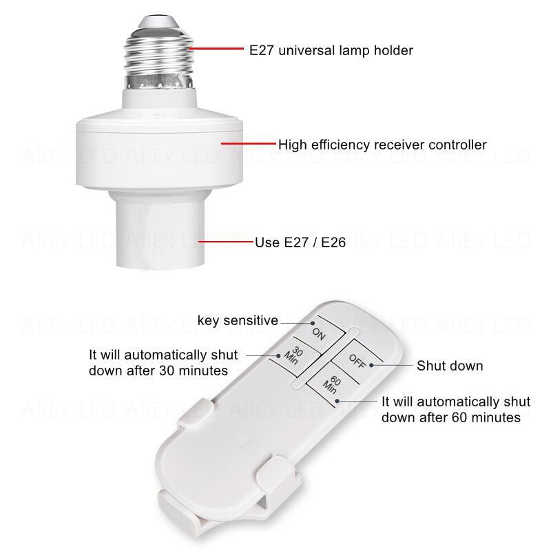 RF 433 MHz Smart Fernbedienung Licht Schalter E27 LED Lampe Drahtlose Timer Lampe Basis Buchse Ein/Aus 30 M Reichweite Für Decke Kronleuchter