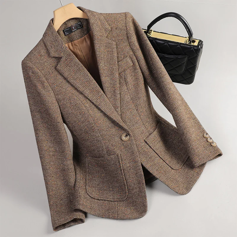 2025 novas mulheres de manga longa terno de lã jaqueta outono inverno casaco senhoras escritório lã blazer feminino formal blazer grosso outerwear