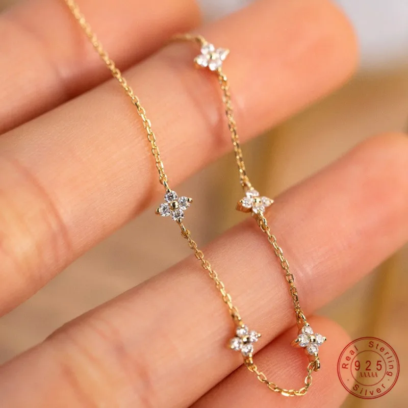 Pulsera de plata de ley 925 chapada en oro de 18k con circonita brillante para mujer, temperamento coreano, regalos de joyería exquisitos