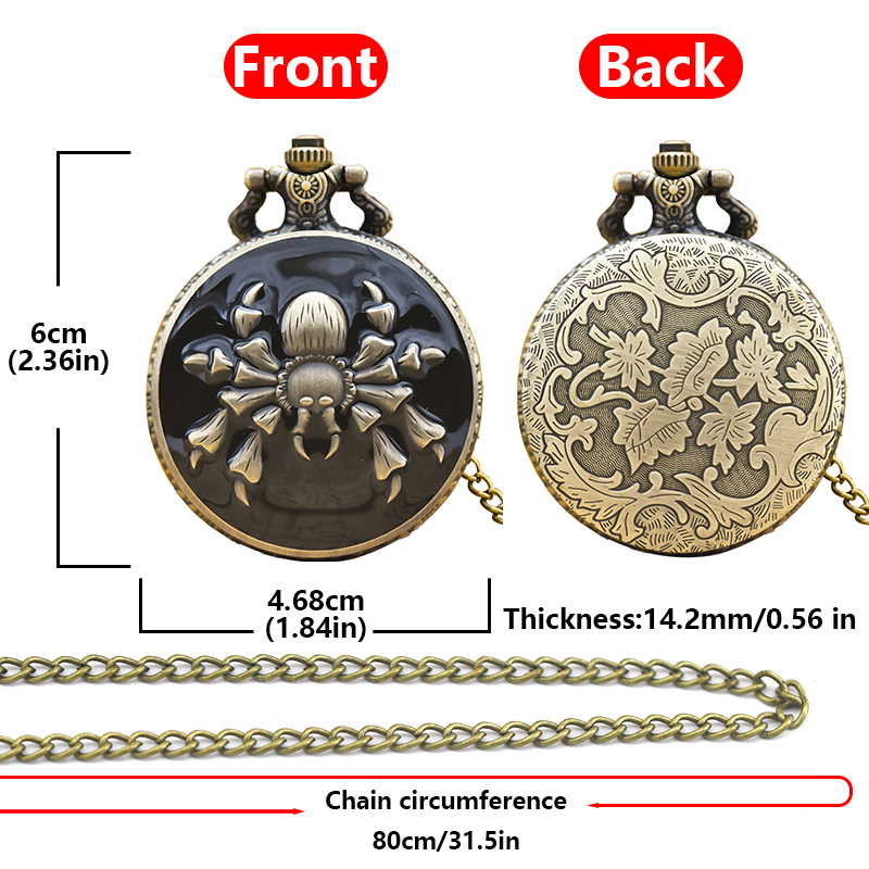 Steampunk Vintage Bronze Animal Spider Quartz Pocket Watch Necklace Pendant Clock Chain Men Women Chain Gift