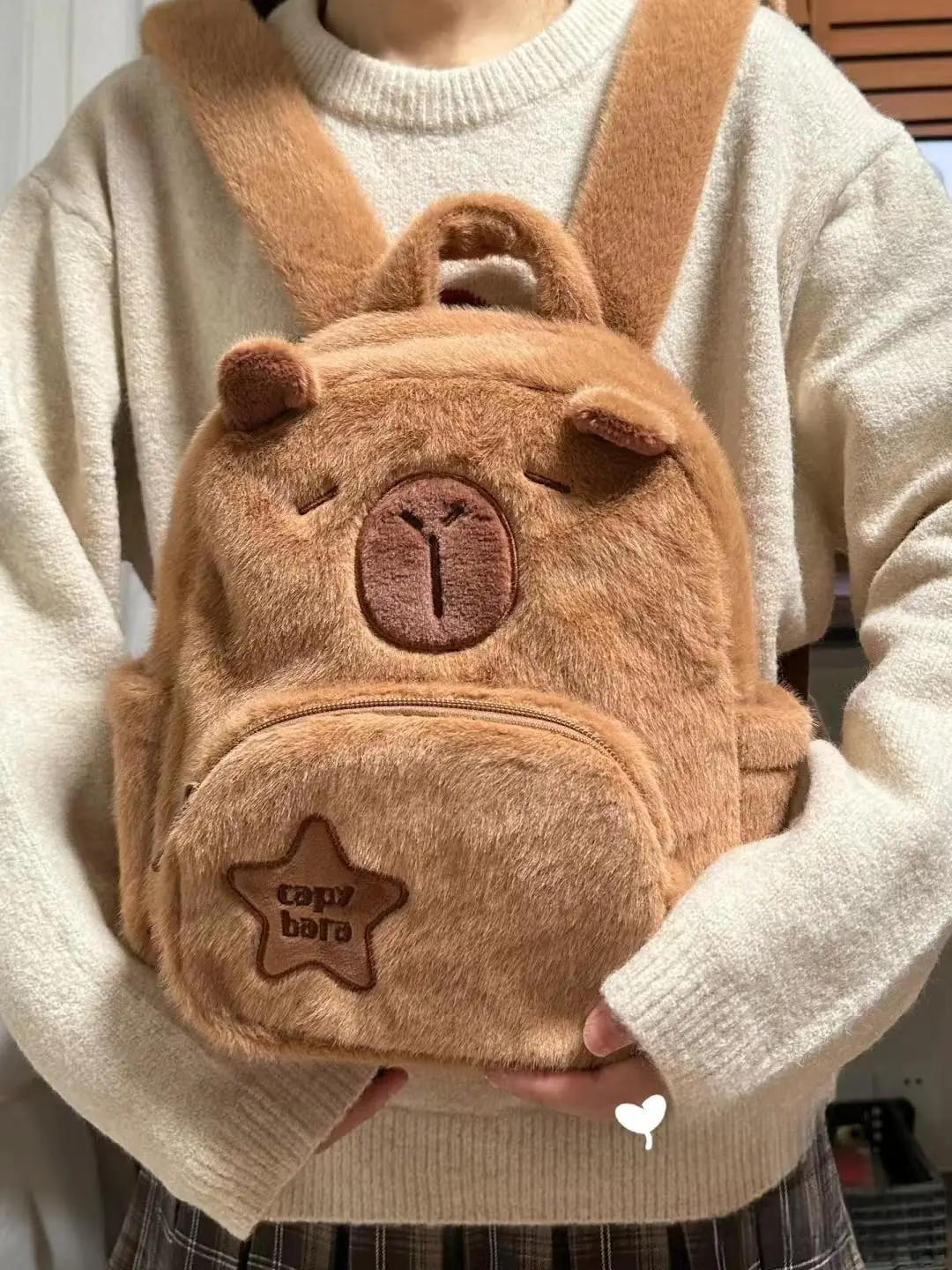 Zaino in peluche Capybara Kawaii per donna Borsa a tracolla Capibala divertente cartone animato versatile Borsa tote di grande capacità