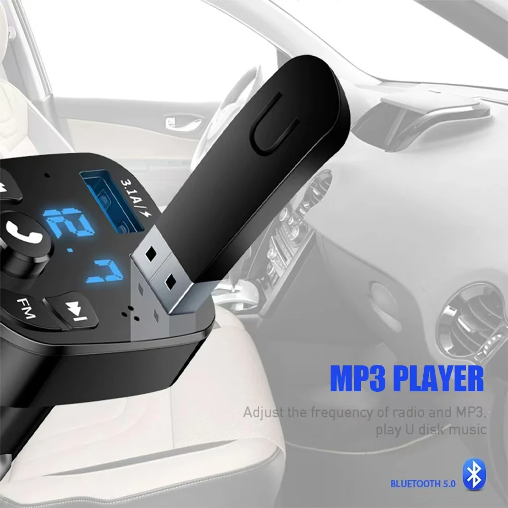 Auto handsfree Bluetooth-compatibel 5.0 FM-zender Carkit MP3-modulator Speler Handsfree audio-ontvanger 2 USB-snellader