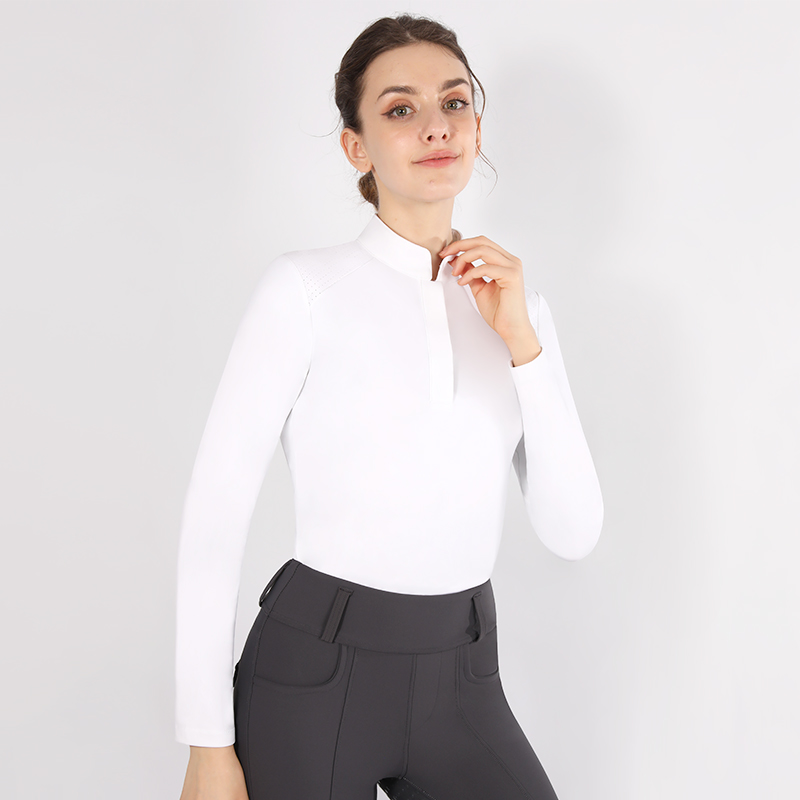 MXLLINA 흰색 승마 티셔츠 여성 의류 레이싱 쇼 블라우스 스포츠 긴 소매 탑 레이디 경쟁 승마 셔츠