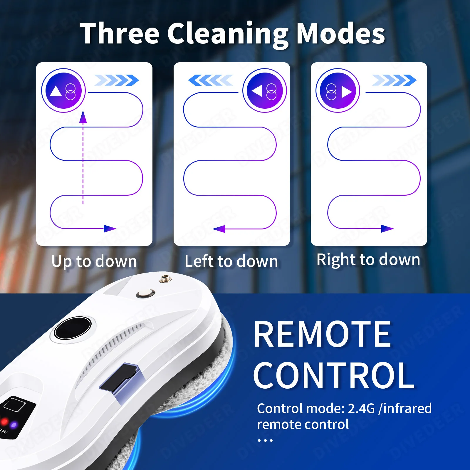 DIVEDEER Fensterreiniger Roboter Wasserspray Automatische Wasserspray-Funktion Anti-Fall-Magnetglas Home Smart Reinigungsmaschine