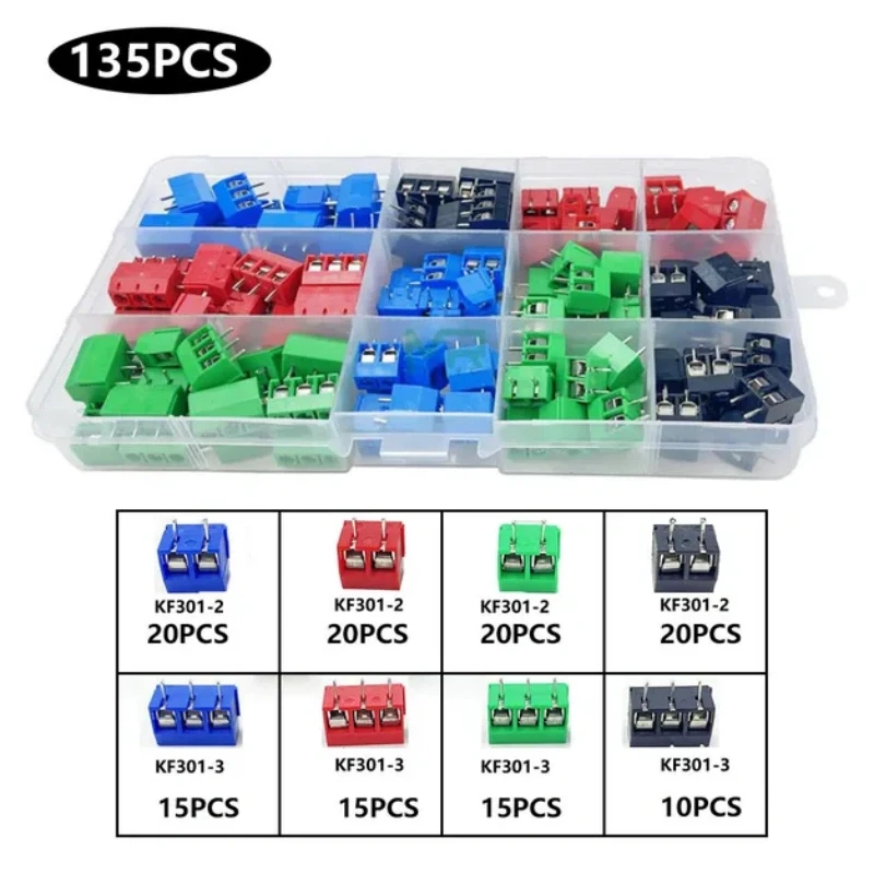 68PCS /135PCS KF301-2P/3P/4P screw terminal 5.0mm PCB splicable terminal connector