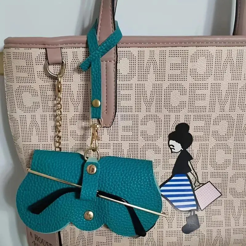 Litchi Embossed PU Leather Glasses Case Cute Hanging Eyewear Holder for Sunglasses Reading Glasses Portable Travel Storage Bag