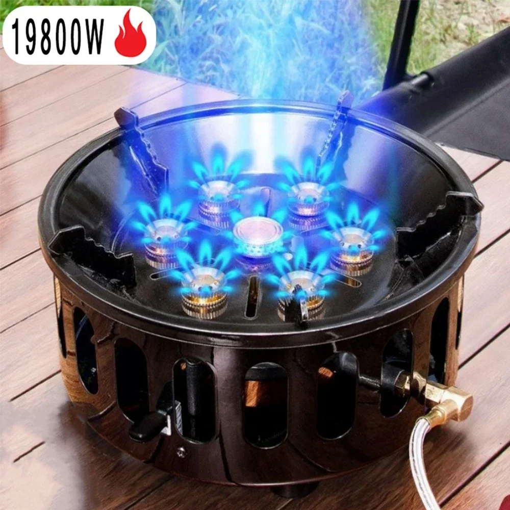 19800W 7-Core CampingเตาHigh-Power Gase BurnerเตาWindproofจุดระเบิดอิเล็กทรอนิกส์เตากลางแจ้งเดินป่าตั้งแคมป์ 2023