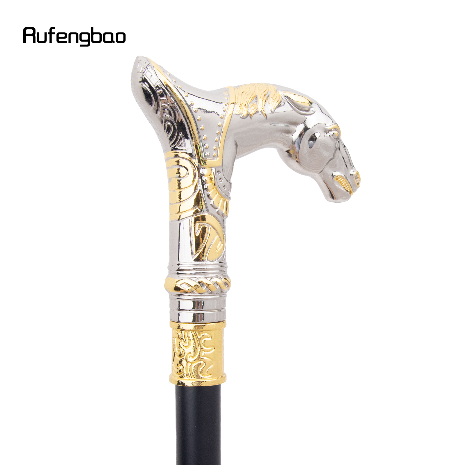 隠しプレート付き杖,金色の白い馬の頭,動物のシングルジョイント,杖コスプレクローザー,自己防衛ファッション,93cm