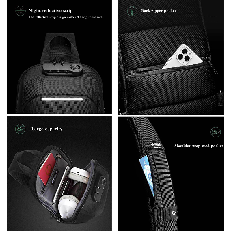 Bolsa de ombro masculina trabalho moda multifuncional usb crossbody bolsa de ombro viagem mensageiro pacote saco de peito para o sexo masculino
