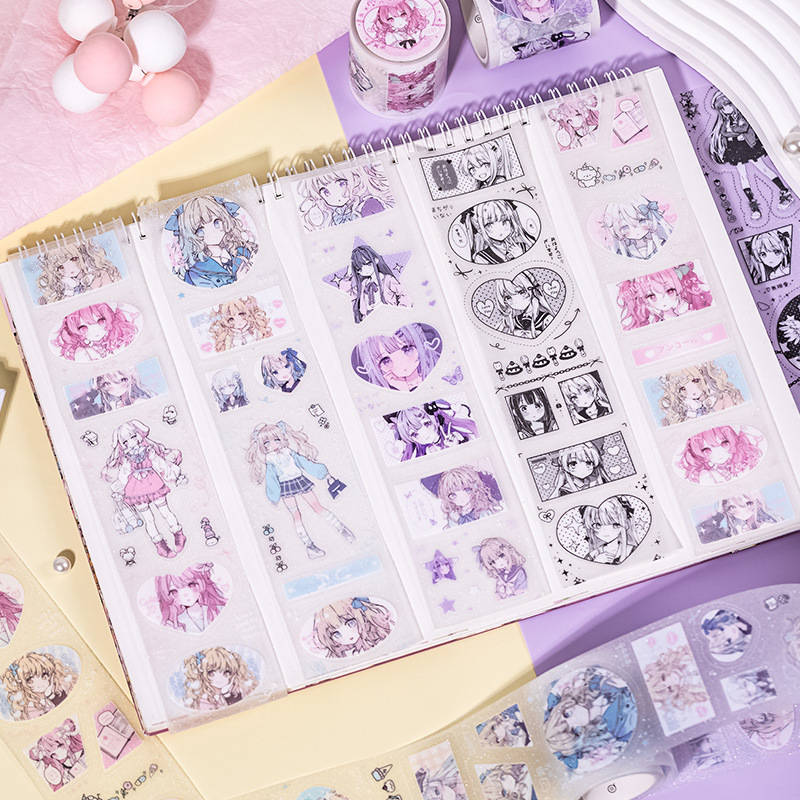 새로운 귀여운 만화 소녀 장식 접착 테이프 플래너 스크랩북 저널 콜라주 DIY 재료 스티커 일본어 편지지