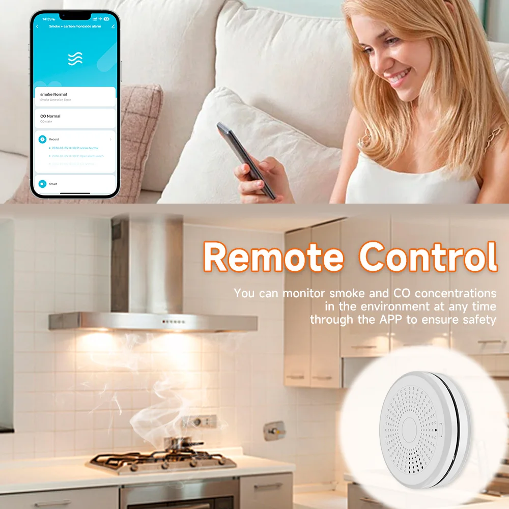 Tuya 2 em 1 versão fumaça sensor de alarme sonoro de incêndio função wi fi detector de fumaça & monóxido de carbono co detector de gás com vida inteligente