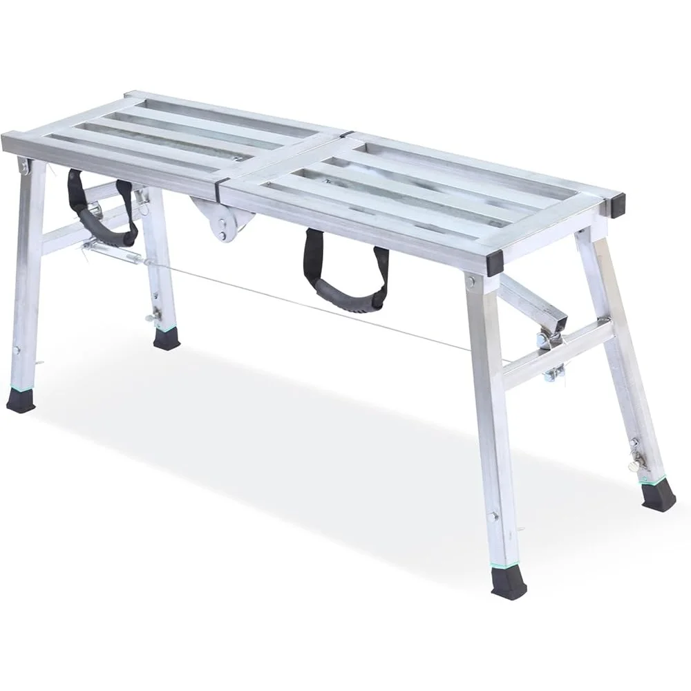 Adjustable Folding Scaffolding Platform Steel Step Ladder Portable 400lbs Duty Rating RV Cleaning Work Support Anti-Slip Design