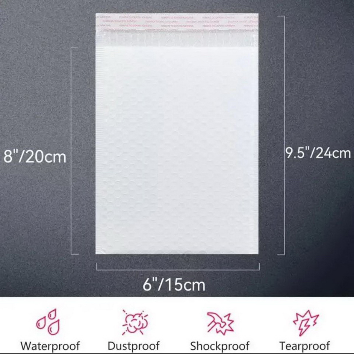 Poli acolchoado Envelopes, Bubble Mailers, impermeável, embalagem opaca, auto selo postal, médio Mailing Bags, branco, 9.5x 6inches