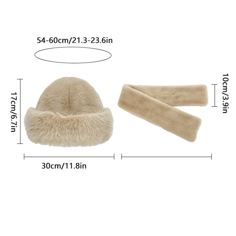 2 pçs/set feminino inverno chapéu cachecol conjunto fuzzy pelúcia engrossado à prova de vento retenção de calor cruz pescoço envoltório cor sólida cúpula pele do falso fi