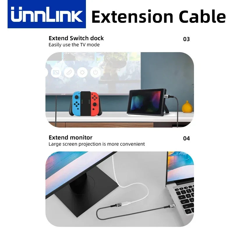 Unnlink Cable de extensión USB C extensor tipo C Compatible con Thunderbolt 4/3 USB4.0/3,2/3,1 carga rápida para MacBook 8K 4K