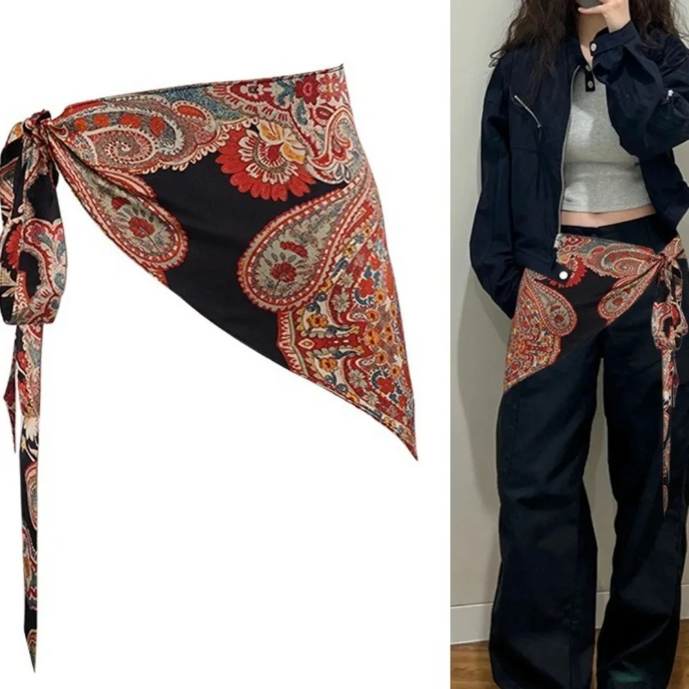 Ethnic Style Triangular Waistband Chinese Style Printing Floral Triangular Belt Jeans Decor Triangular Belt