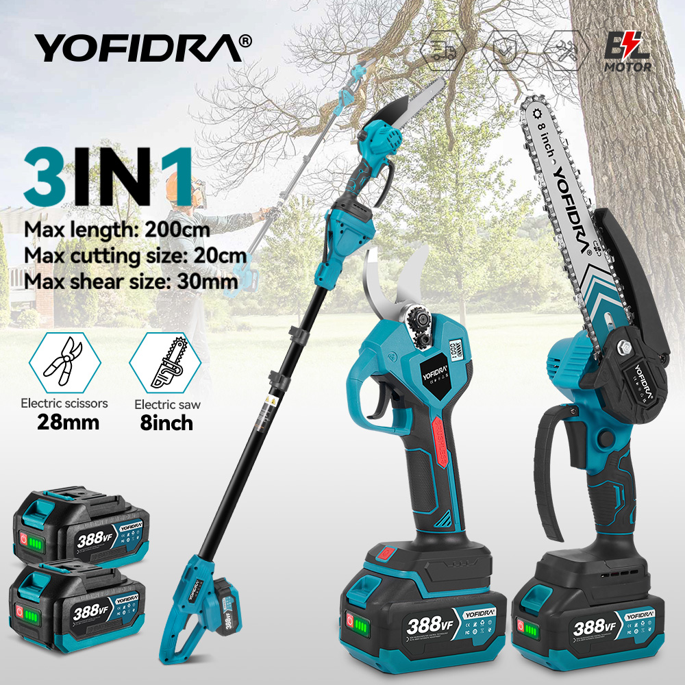 YOFIDRA Бесщеточный телескопический столб, электрическая 8-дюймовая бензопила, 32 мм, ножницы, инструмент для обрезки сада для Makita, аккумуляторный штифт 18 В