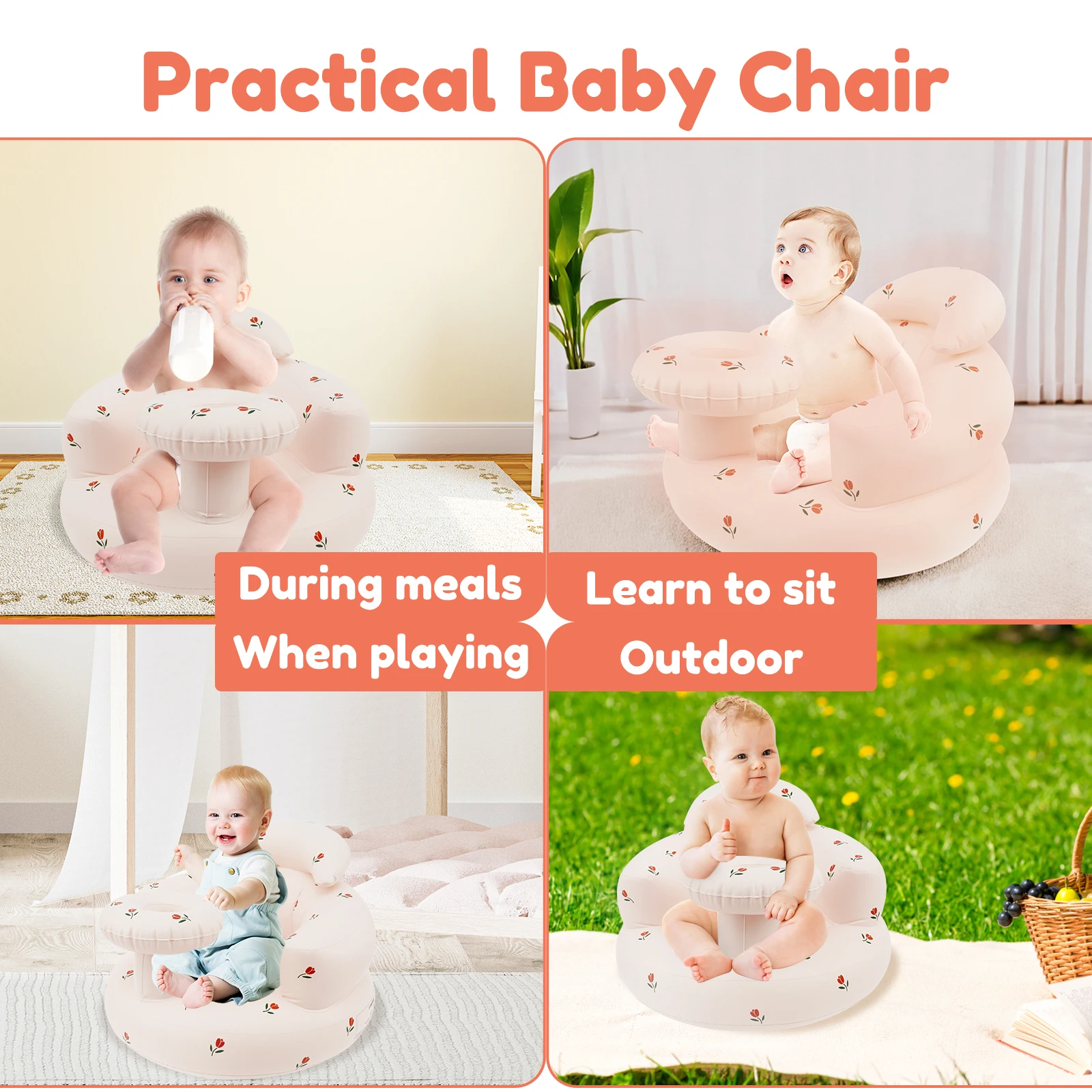 Silla inflable para bebé, sofá portátil para bebé, silla inflable transpirable para bebé, asiento multifuncional de PVC, taburete de baño para práctica