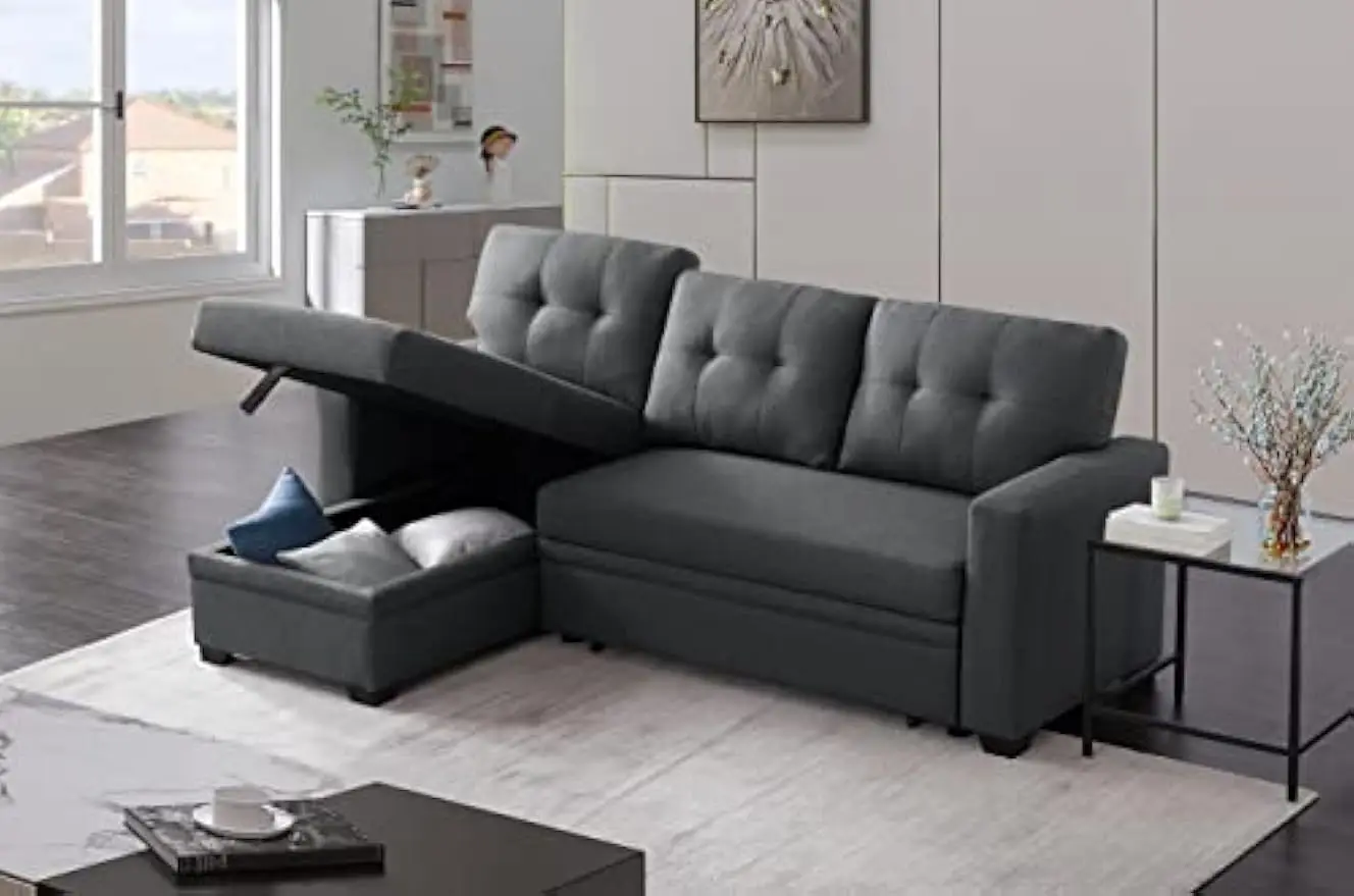Sectional Sofa Couch, Sleeper Sofa Bed with Storage Chaise Pull Out Couch Bed for Living Room | Hidden Stroge | Pull Out Bed | R