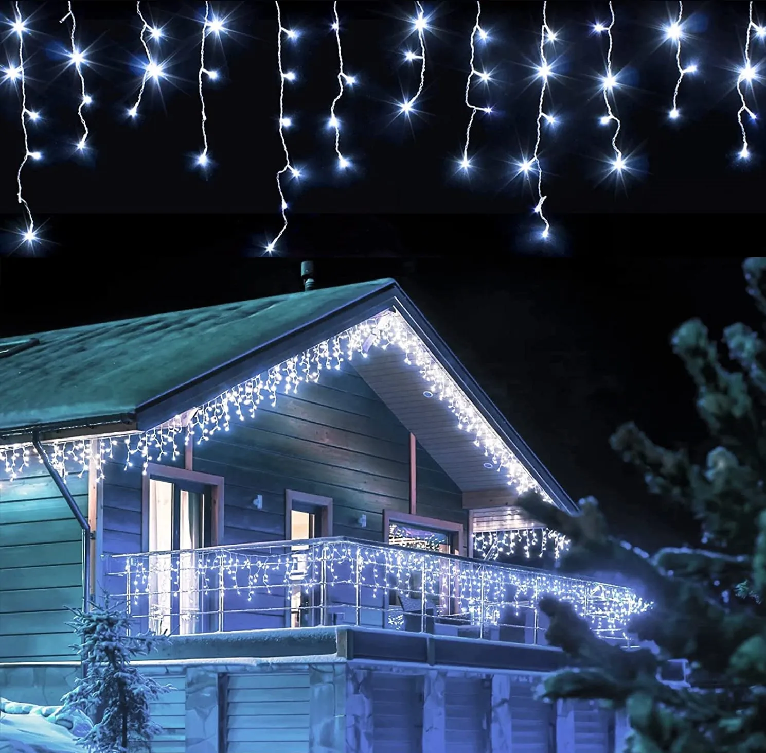 Decoraciones navideñas 2025 Luces de carámbano al aire libre impermeables Año Nuevo 2025 Led Cortina Guirnalda Caída 0.5 / 0.6 / 0.7m para boda / Navidad / fiesta / jardín / decoración al aire libre (blanco)