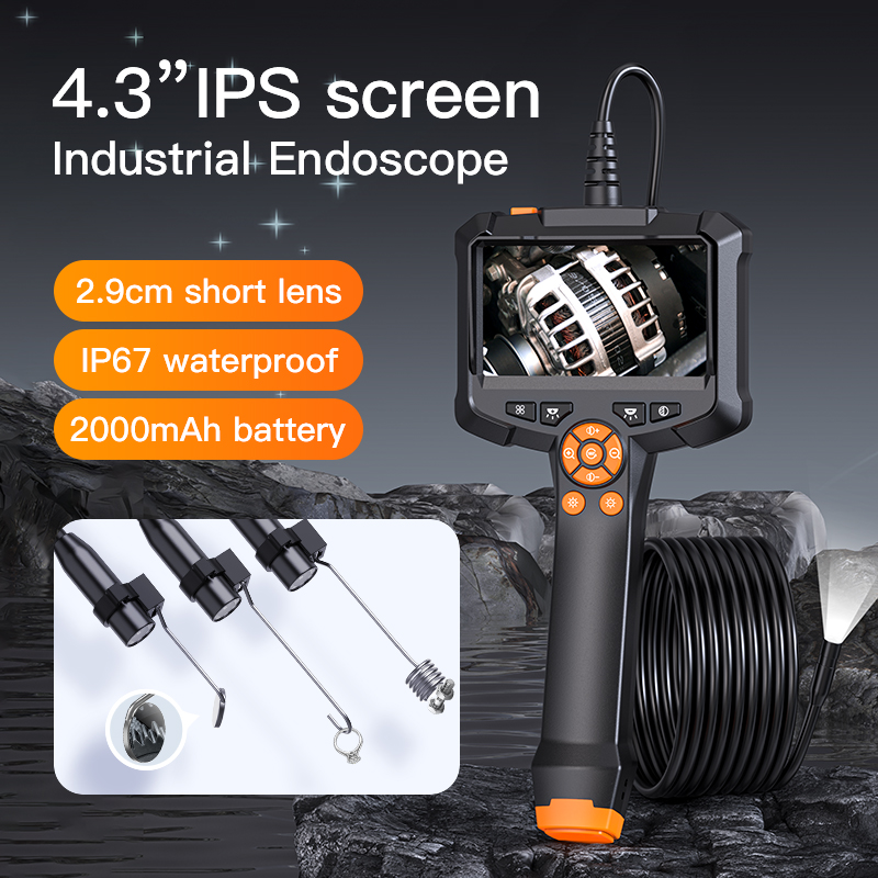 Câmera endoscópica industrial com tela ips de 4.3 espaços, hd1080p, lente única, boroscópio de inspeção de tubulação com 8 led para mecânico de motor
