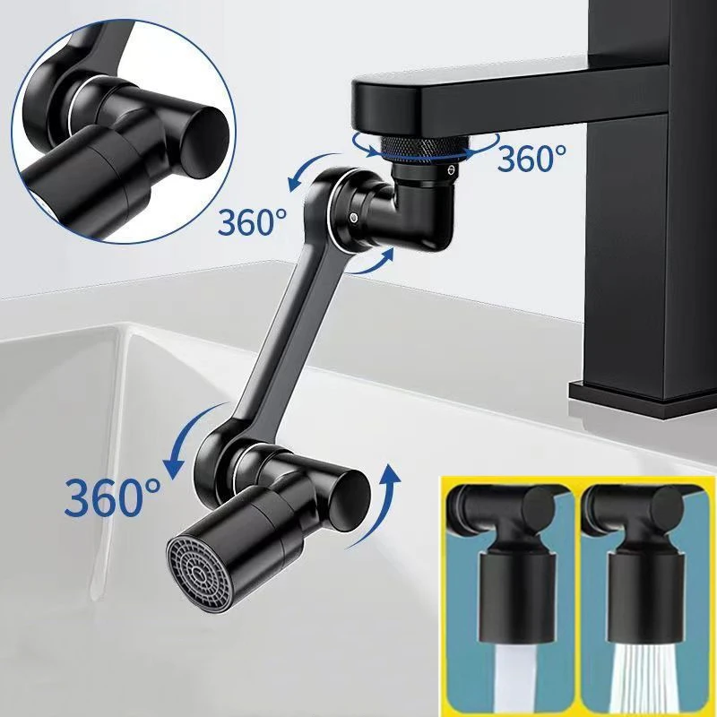 สีดํา 1080 °   Universal หมุนก๊อกน้ํา Sprayer หัว Dual น้ําทิ้งอ่างล้างหน้าห้องครัวแขนหุ่นยนต์ขยายก๊อกน้ํา Aerator Bubbler