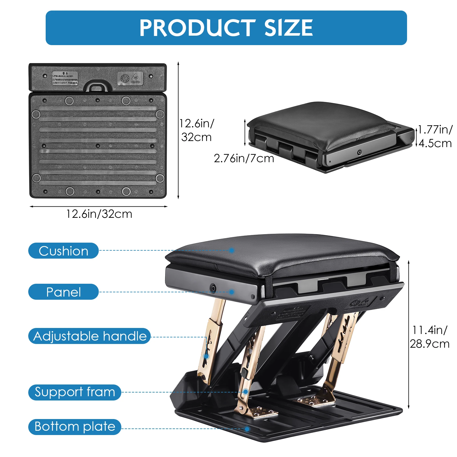 Folding Footrest With 4 Adjustable Heights & 3 Adjustable Angle Of Inclination Non-slip Foot Stool With Massage Function
