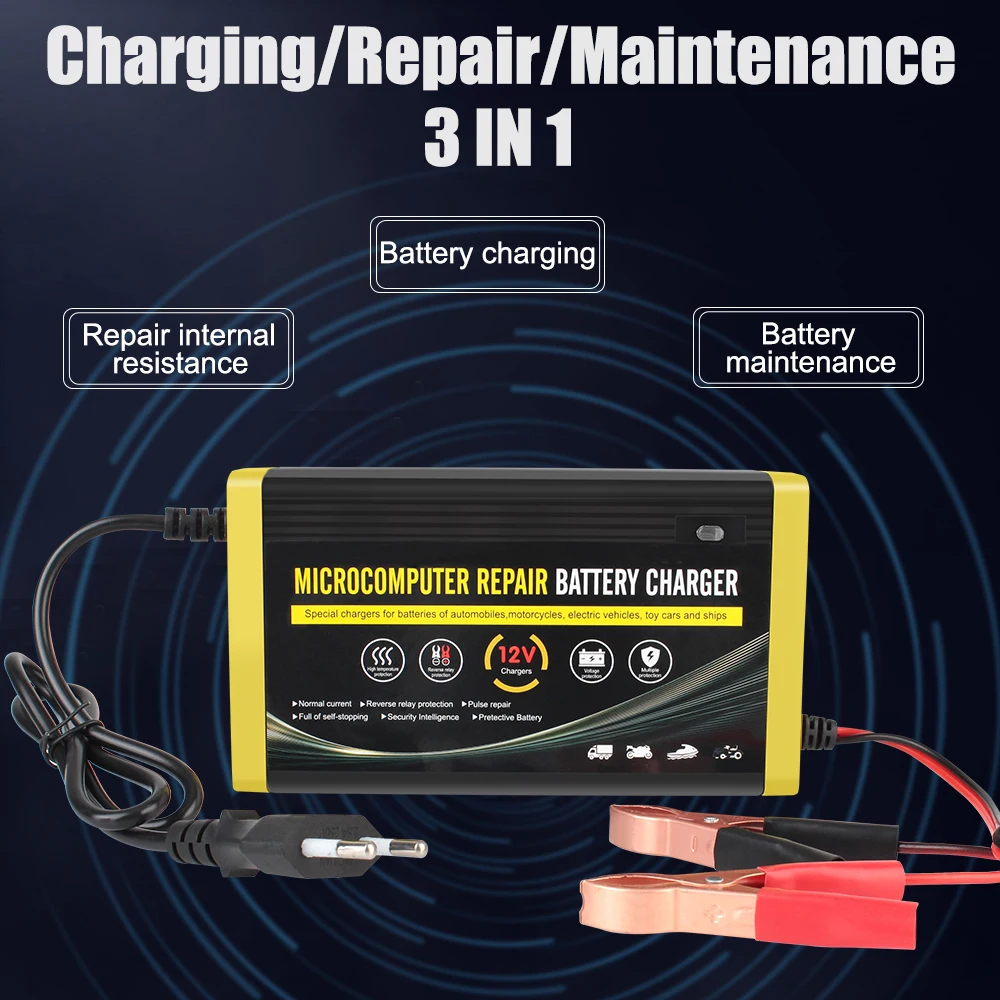 急速充電スマートトラックオートバイ車の充電器 12V 6A 電源パルス修理車の自動車バッテリー充電器ウェットドライ鉛酸ゲル充電器