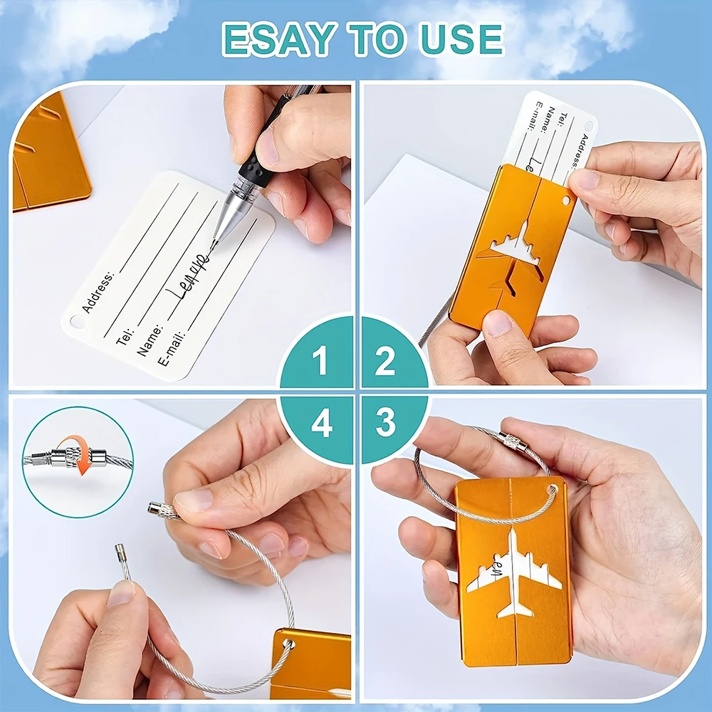 Etiqueta de equipaje de viaje de aleación de aluminio, etiqueta colgante para maleta, avión con tarjetas de identificación con nombre, accesorios de viaje de Color sólido antipérdida