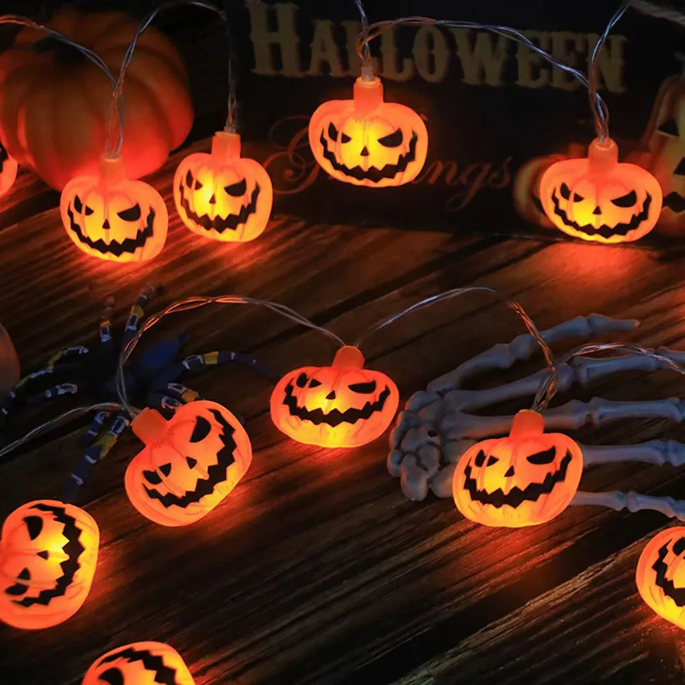 Luci a stringa a LED per decorazioni di Halloween, lampada a sospensione a ragnatela fantasma di zucca, oggetti di scena per lanterne all'aperto per la casa