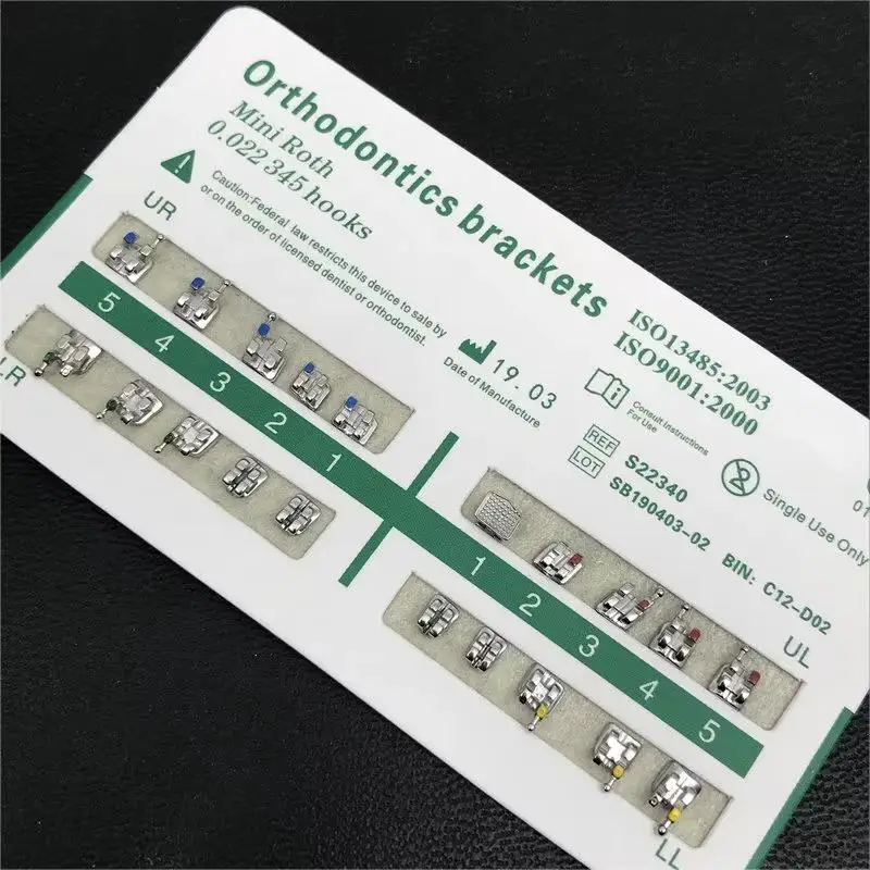 10 パック歯科矯正金属ブレースブラケットミニ Roth/MBT/エッジワイズ 022 スロット歯科医ブラケット歯科金属ブラケット