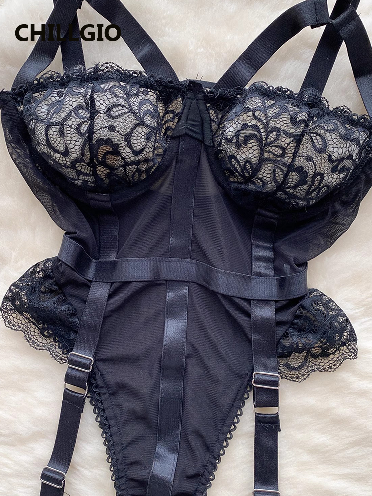CHILLGIO ผู้หญิงเซ็กซี่ Lace Strappy ชุดชั้นใน Bodycon One Piece ชุดเร้าอารมณ์ Onesie แฟชั่น Vintage Push Up Rompers
