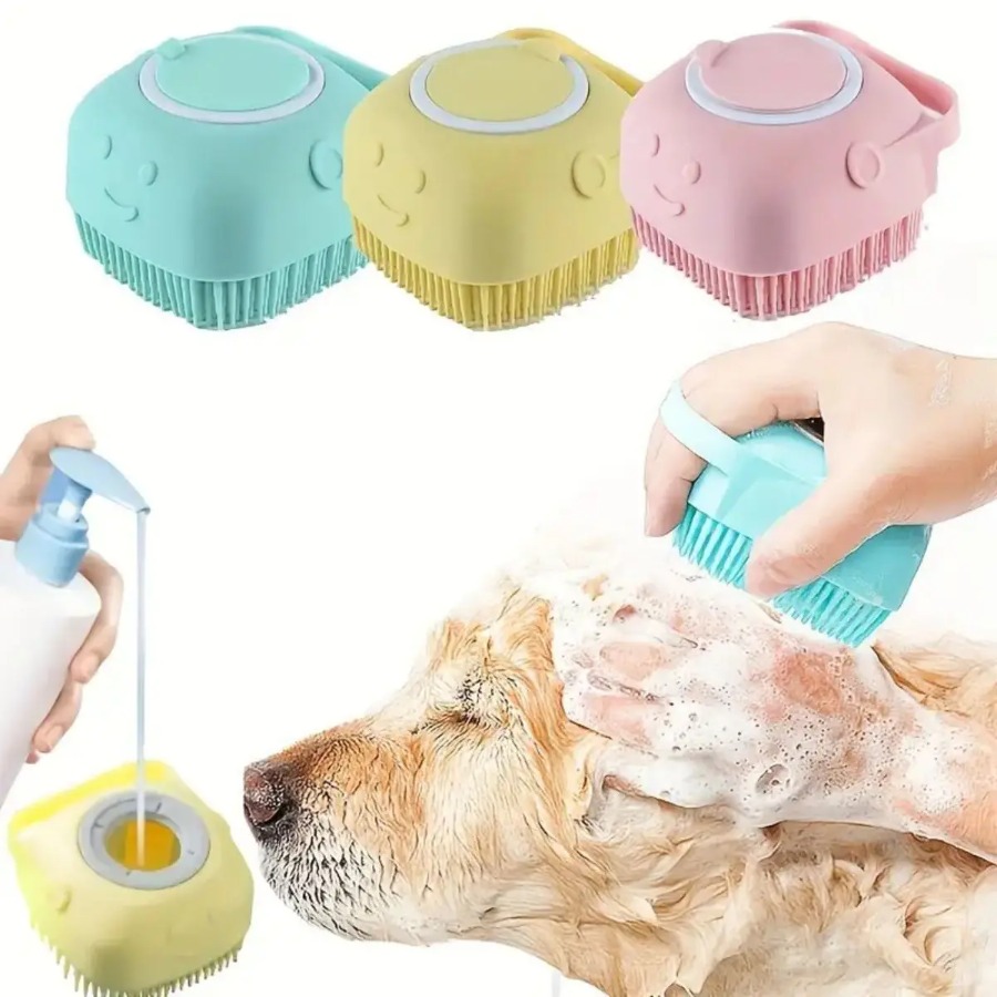 1 stuks zachte hondenbadborstel - zachte massage met shampoodispenser - efficiënte kattenverzorgingsborstel voor een poten-itieve reiniging