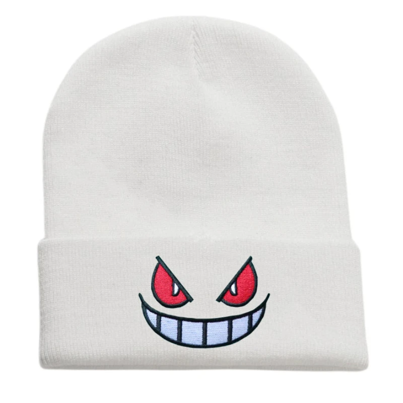 Gorros bordados de dibujos animados en 12 colores, gorros tejidos para otoño e invierno, gorro de lana cálido, gorros Gengar para hombres y mujeres