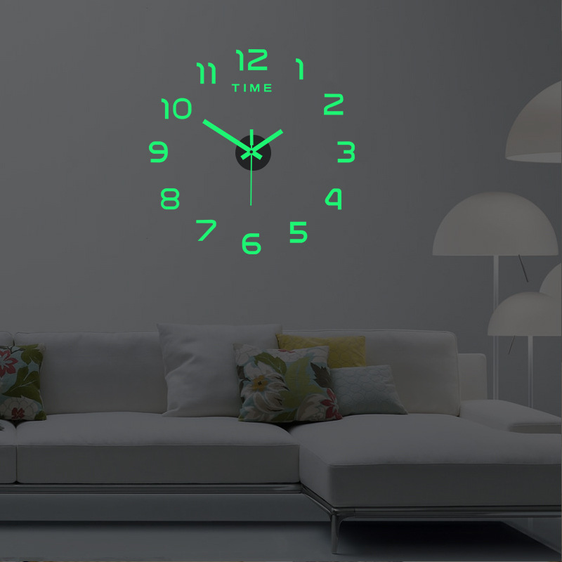 3D Luminous Modern Design Relógio de parede, DIY Mute Mirror Adesivos, Sala, Quarto, Decoração do escritório, Acrílico