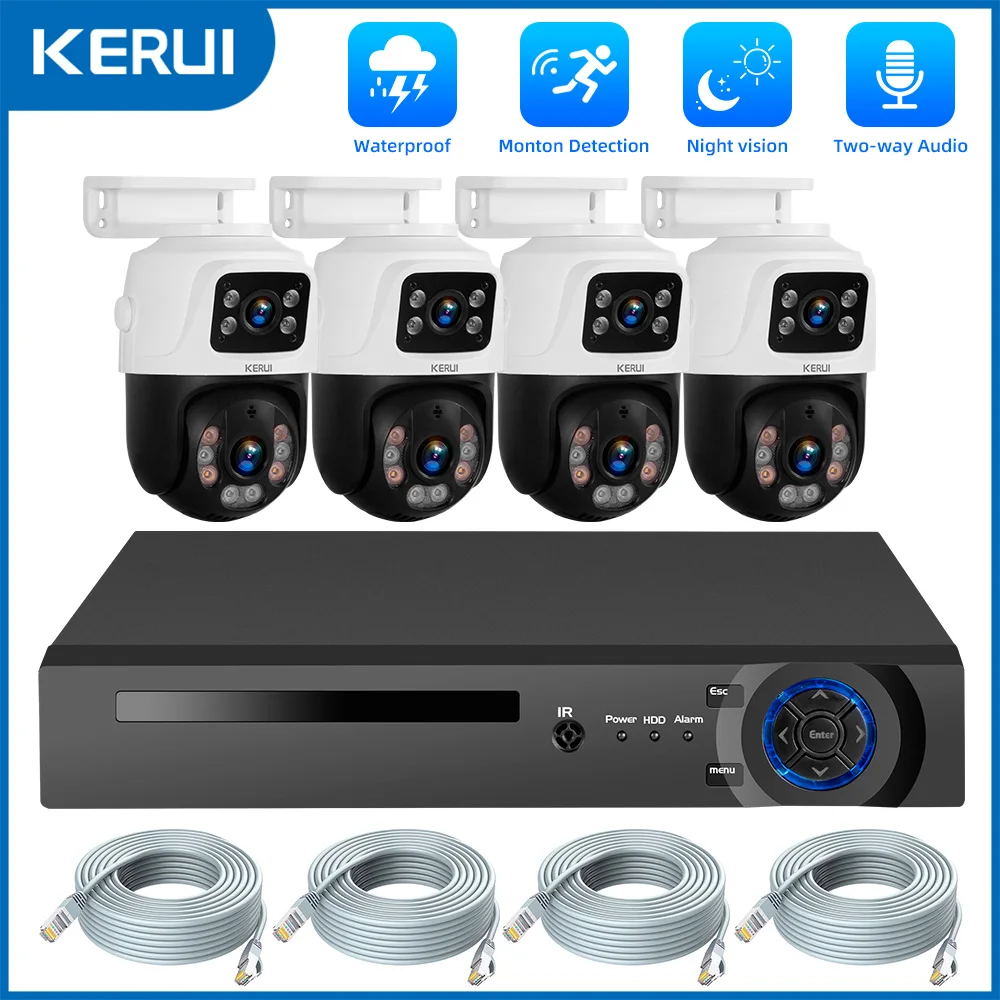 Sistema de cámara de vigilancia KERUI Waterproof 6MP HD POE Dual Lens PTZ WiFi IP Home Security 4CH 8CH POE NVR Video H.265 CCTV Kit
